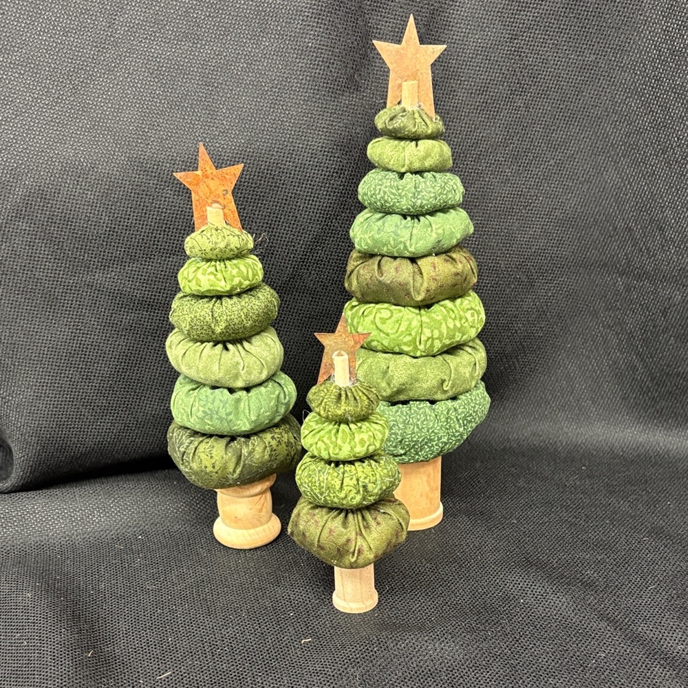 Handmade Fabric and spool Christmas Trees